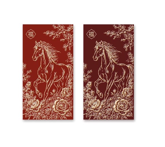 Year of the Horse 2026 Red Envelopes, Gold Foil Red Envelopes, Lucky Money Gift Red Packets