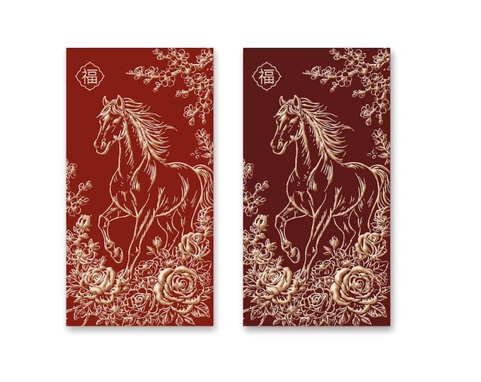 Year of the Horse 2026 Gold Foil Red Envelopes, Lucky Money Gift Red Packets