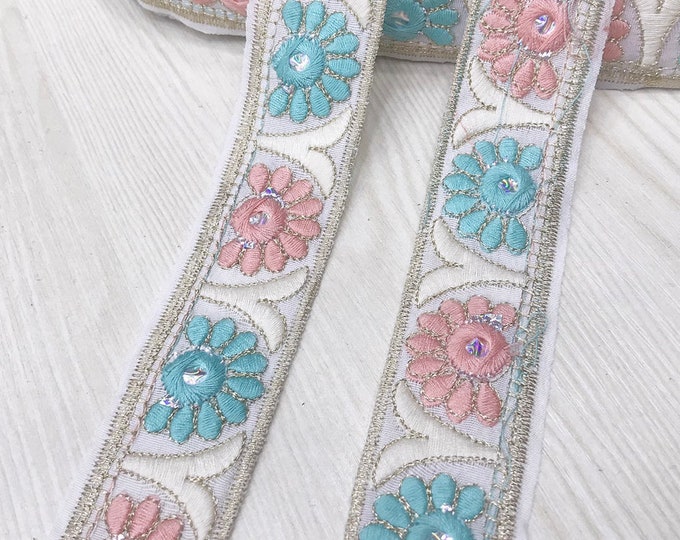 Floral Embroidered Lace Trim, Sewing Embellishment, Costume Design