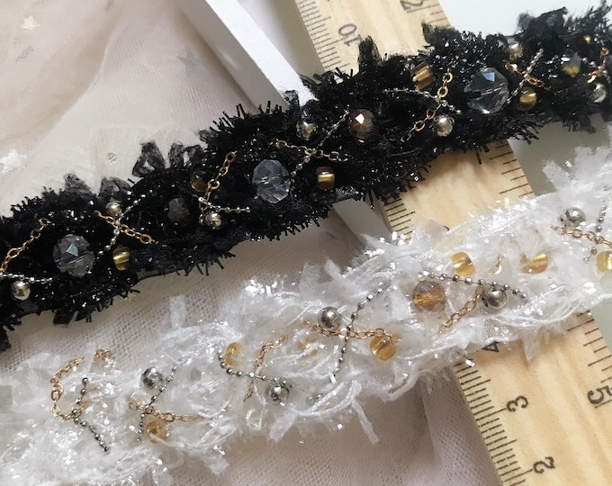 Beaded Lace Trim, Costume Design Embellishment, Sold by 1 Yard