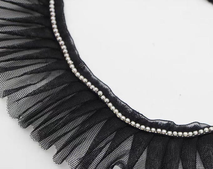 Beaded Pleated Ruffled Lace Trim Ribbon - Costume, Bridal, Home Decor