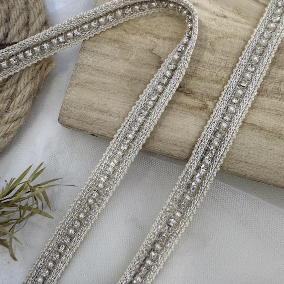 Beaded Ribbon trim, decor trimming for costume design sewing embellishment bridal trim dress coat cuff collar bag home deco Sold by 1 yard