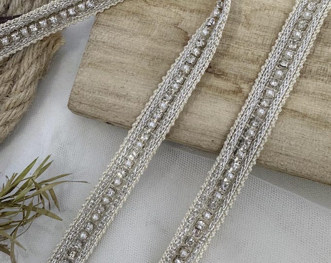 Beaded Lace Trim, Costume Design Embellishment, Bridal Trim (1 Yard)