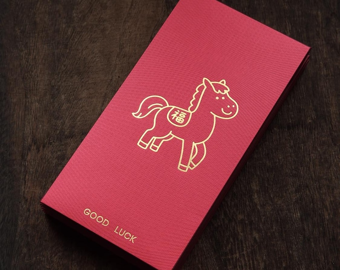 2026 Year of the Horse Red Envelopes, Gold Foil Lucky Money Packets