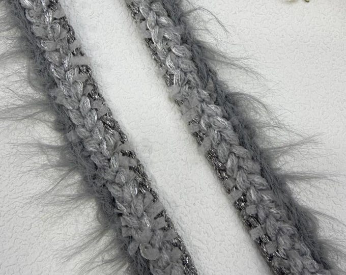 Gray Fringe Trim, Couture Dress Embellishment Sold by 1 Yard