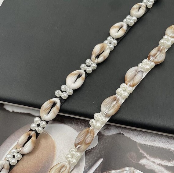 Seashell Beaded trim, decor trimming for costume design sewing embellishment bridal trim dress coat cuff collar bag home deco Sold by 1 yard