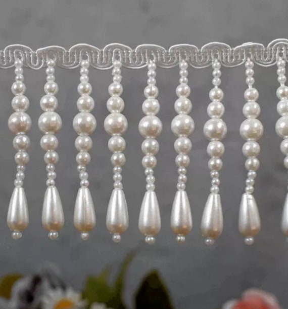 Pearl Bead Fringe Tassel Trim By The Yard