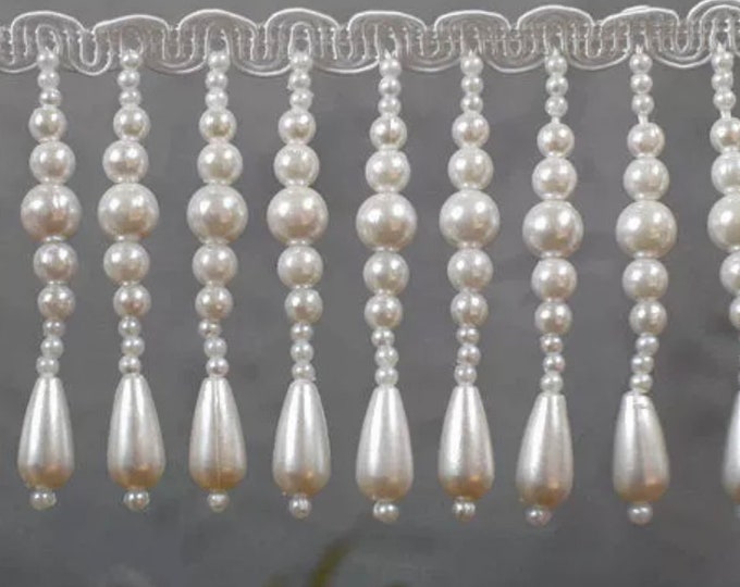 Pearl Bead Fringe Tassel Trim By The Yard