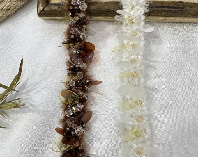 Sequin Beaded Lace Trim - Bridal, Costume Embellishment (Sold by 1 Yard)