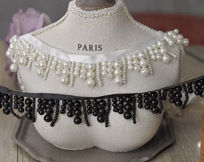 Pearl Bead Fringe Tassel Trim By The Yard