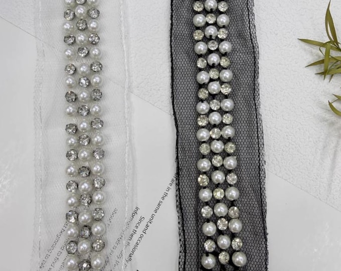 Pearl Beaded Trim, Costume Design Embellishment, Sold by 1 Yard