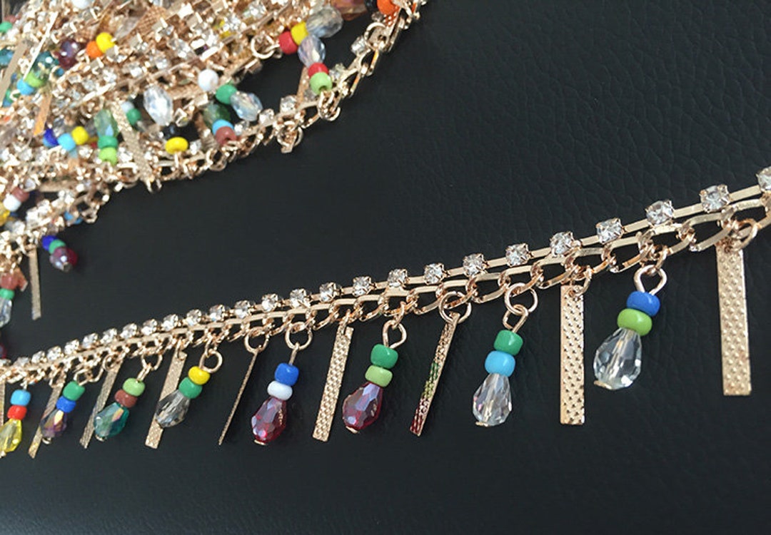 Multicolor Rhimestone Fringe Rhinostone Bead Fringe Trim by the Yard - Etsy