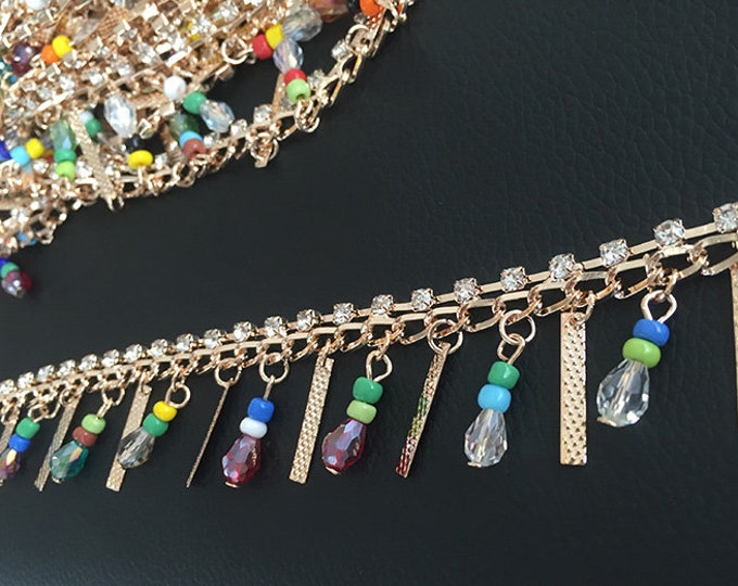 Rhinostone Bead Fringe Trim By The Yard