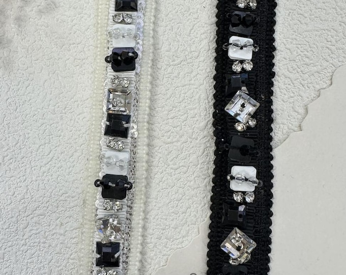 Beaded Rhinestone Trim - Couture Dress, Costume Embellishment (Sold by 1 Yard)