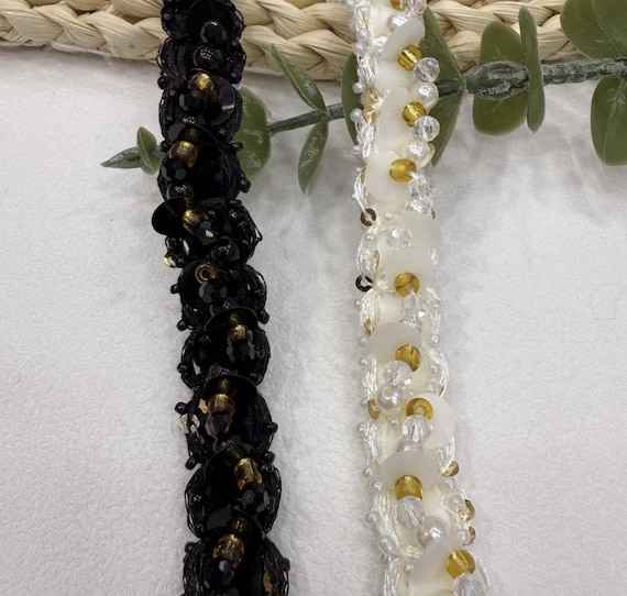 Beaded Ribbon trim ribbon for costume design bridal trim headwear dress coat cuff collar bag home deco Sold by 1 yard