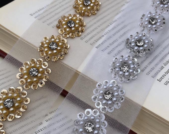 Beaded Lace Trim, Sewing Embellishment, Sold by 1 Yard