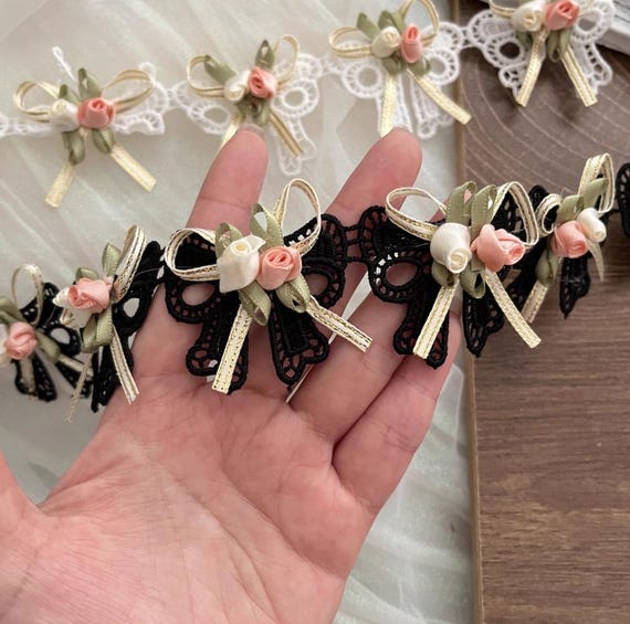 3D Flower Lace trim, decor trimming for costume design sewing embellishment bridal trim dress coat cuff collar bag home deco Sold by 1 yard