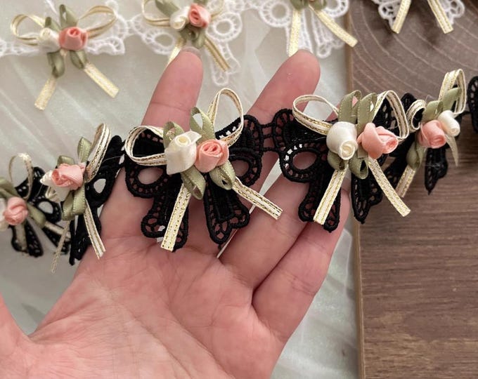 3D Flower Lace Trim, Sewing Embellishment, Costume Design (Sold by 1 Yard)