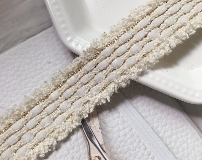 Ivory Lace Trim with Gold Accent, Costume Design, Sold by 1 Yard