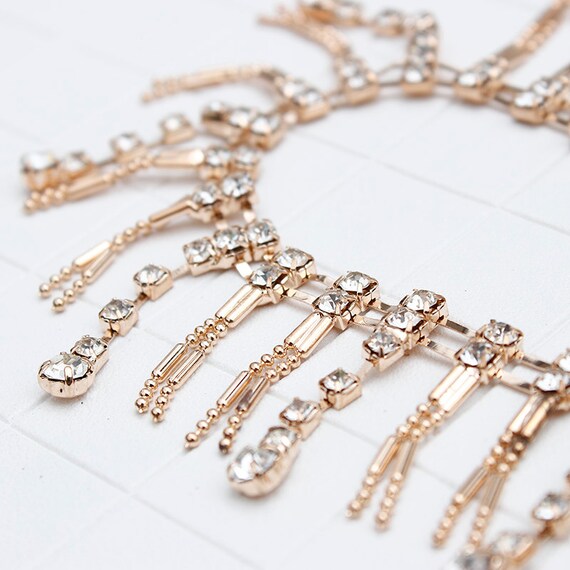 Rhinestone Bead Chain Fringe Trim By The Yard