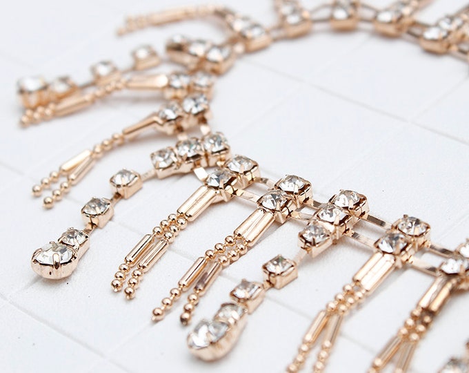 Rhinestone Bead Chain Fringe Trim By The Yard