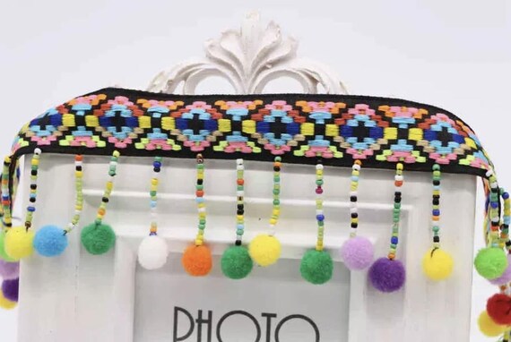 PomPom Tassel Fringe Lace trim ribbon for costume design bridal trim headwear dress coat cuff collar bag home deco Sold by 1 yard
