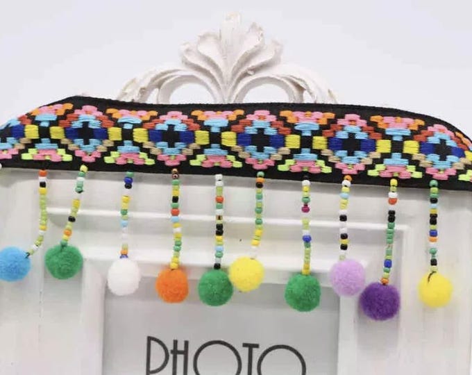 PomPom Tassel Lace Trim: Colorful Costume, Bridal, Home Decor (1 Yard)