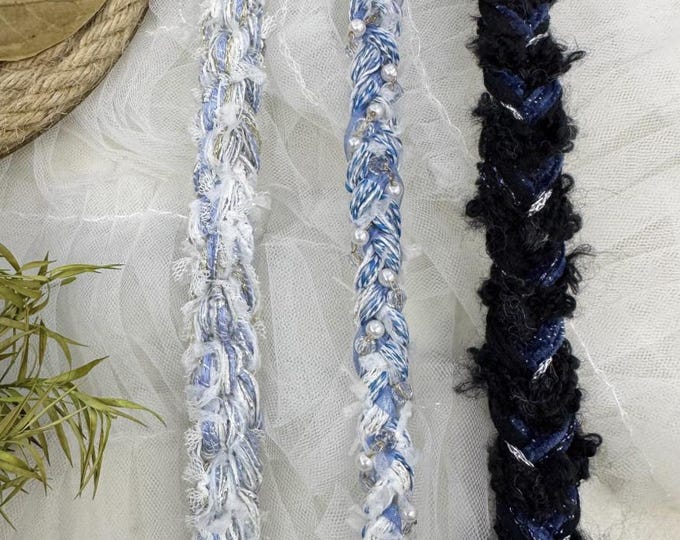 Blue Beaded Trim, Couture Bridal Embellishment Sold by 1 Yard