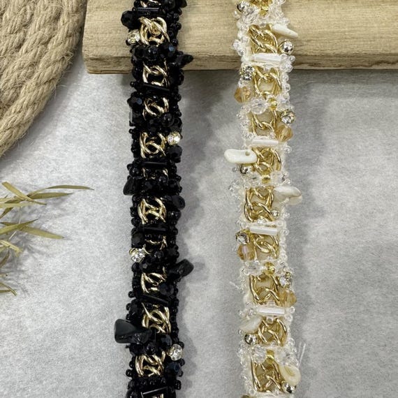 Beaded Chain trim, decor trimming for costume design sewing embellishment bridal trim dress coat cuff collar bag home deco Sold by 1 yard