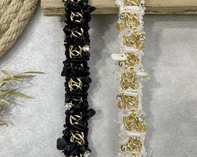 Beaded Chain Trim, Costume Design Sewing Embellishment, Bridal Trim (1 yard)