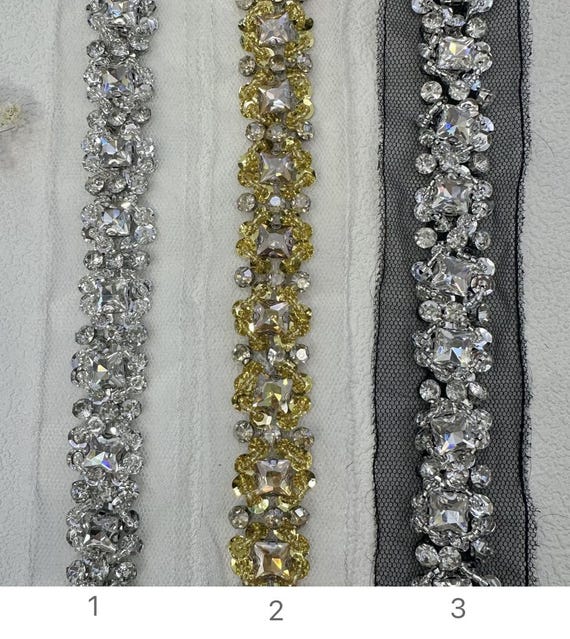 Beaded trim, Rhinestone trim for costume design sewing embellishment bridal trim dress coat cuff collar Sold by 1 yard
