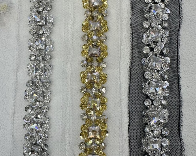 Rhinestone Beaded Trim, Costume Design Embellishment, Sold by 1 Yard