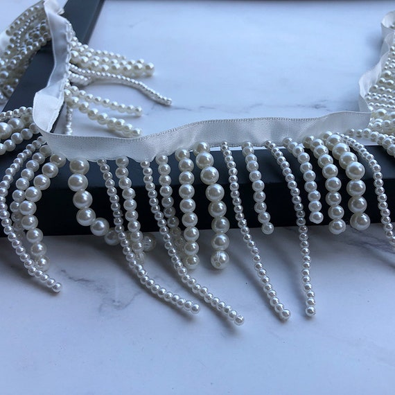 Pearl Bead Fringe Trim By The Yard