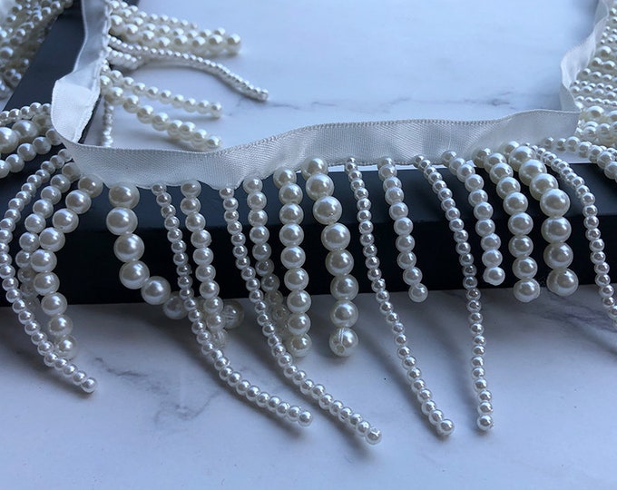 Pearl Bead Fringe Trim By The Yard