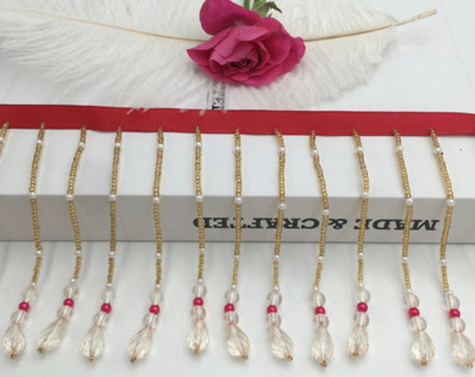 Pearl Bead Fringe Trim By The Yard