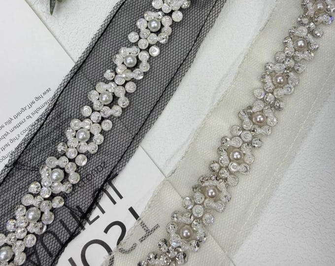 Beaded Lace Trim, Sewing Embellishment, Sold by 1 Yard