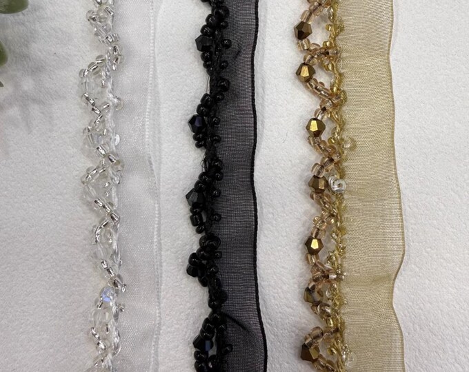 Beaded Ribbon Lace Trim, Costume Design Embellishment (1 Yard)