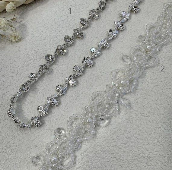 Rhinestone beaded trim for costume design sewing embellishment bridal trim dress coat cuff collar Sold by 1 yard