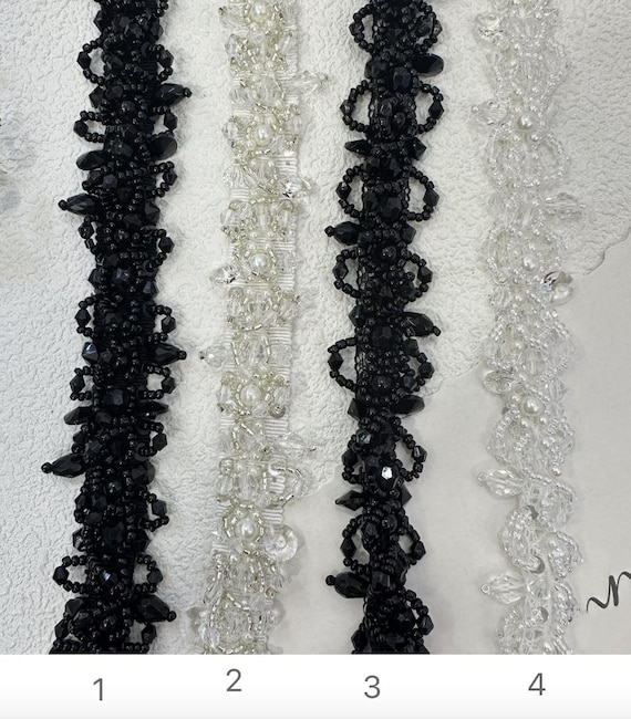 Beaded Lace trim for costume design sewing embellishment bridal trim dress coat cuff collar Sold by 1 yard