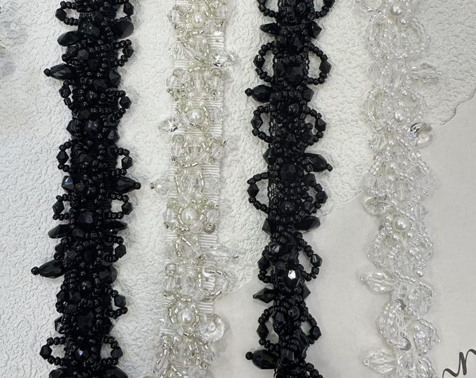 Beaded Lace Trim, Costume Design Embellishment - Sold by 1 Yard