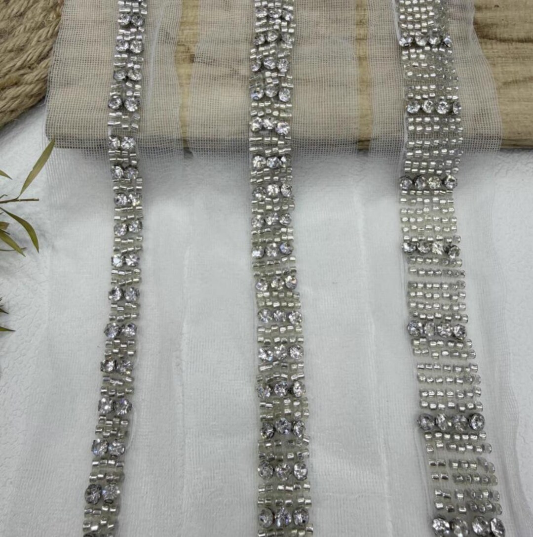 Beaded Rhinestone Lace Trim, Costume Design Embellishment, Sold by 1 ...
