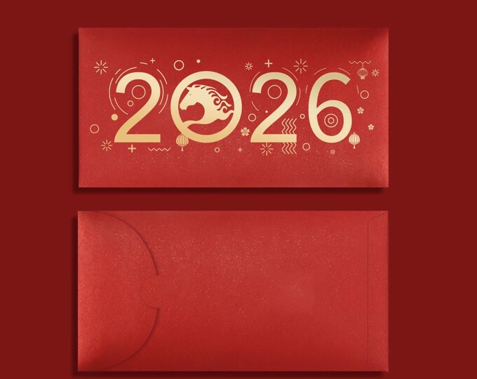 2026 Year of the Horse Red Envelopes, Gold Foil Lucky Money Packets