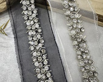 Rhinestone Beaded Trim, Costume Sewing Embellishment, Sold by 1 Yard