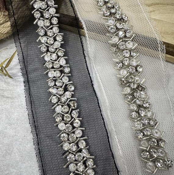 Beaded trim, Rhinestone trim for costume design sewing embellishment bridal trim dress coat cuff collar Sold by 1 yard