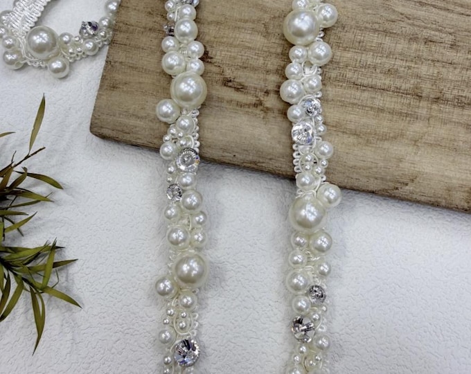 Pearl Beaded Trim, Costume Design Embellishment, Sold by 1 Yard
