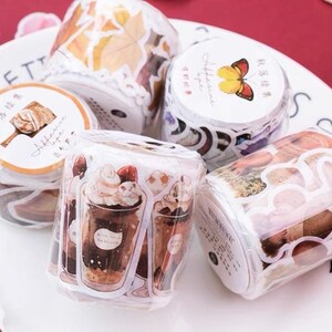 100 stks Voedsel Sticker Roll Koffie Snoep Roze Washi Stickers Planner Decor Scrapbooking Journaling