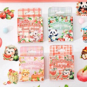 Pacote com 40 adesivos de animais e frutas, coelho, morango, pêssego, pintinho, panda, melancia, gato, ouriço, planejador, decoração, scrapbooking, diário