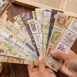 40 strips stempelstrip stickers set goudfolie sticker ruimte bloem fruit reizen retro kaartjes planten journaling scrapbooking planner decor
