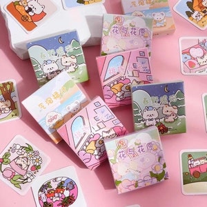 46 Stück süße Aufkleber Pack Katze Kaninchen Hase Hund Tier Blumen Kawaii Planer Decor Scrapbooking Journaling Deco Aufkleber