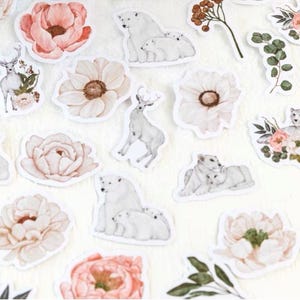 46 sztuk Biały Las Naklejki Pakiet Zwierzę Polarny Niedźwiedź Kwiaty Jeleń Dziennik Planner Dekoracja Dekoracja Naklejki Scrapbooking